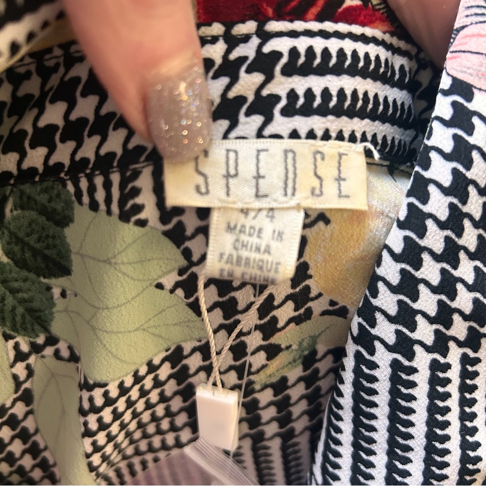 Spence Black/White Herringbone Plaid with Vibrant Florals Dress 4 NWT - Picture 9 of 13